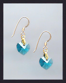 Tiny Gold Aquamarine Crystal Heart Earrings