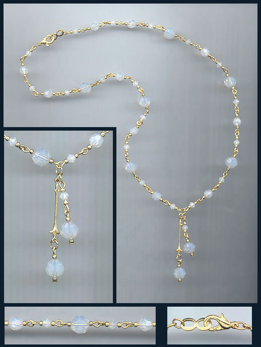 White Opal  Double Drop Crystal Necklace