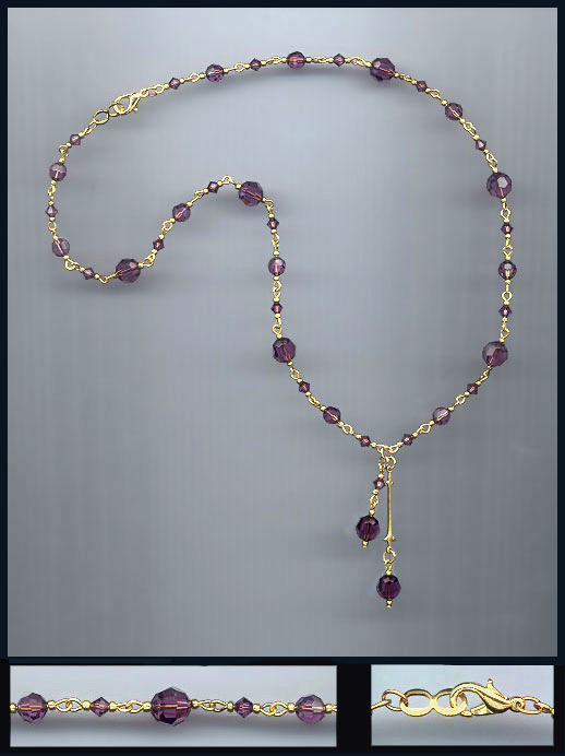 Amethyst Purple Double Drop Crystal Necklace
