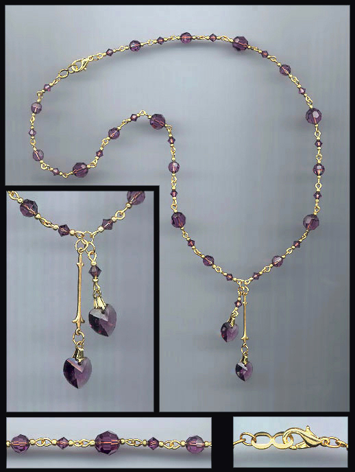 amethyst purple Double Crystal Heart Necklace