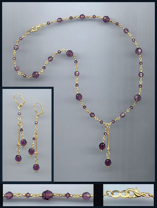 Swarovski Amethyst Purple Crystal Drop Necklace Set