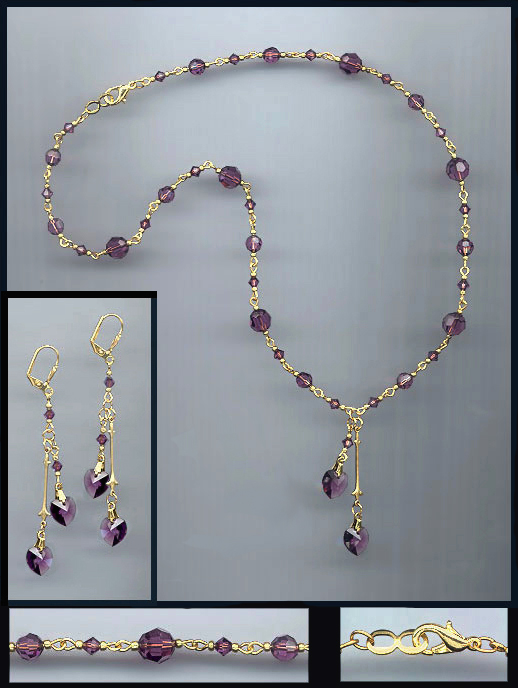 Swarovski Amethyst Purple Heart Necklace Set