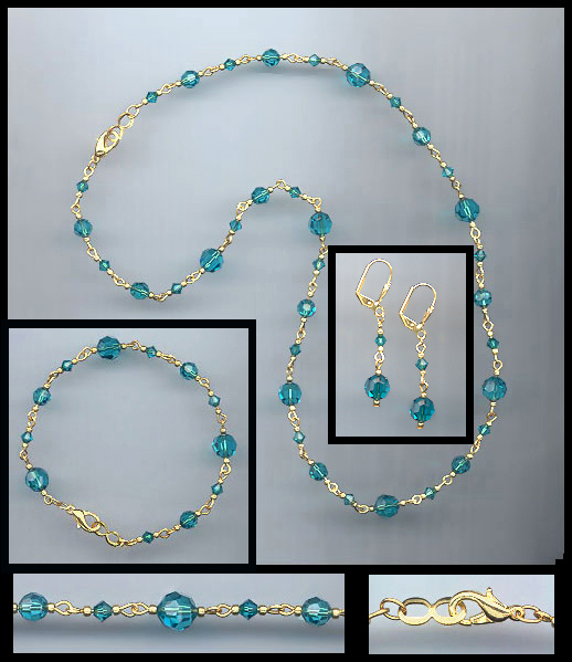 Swarovski Teal BlueCrystal Necklace Set