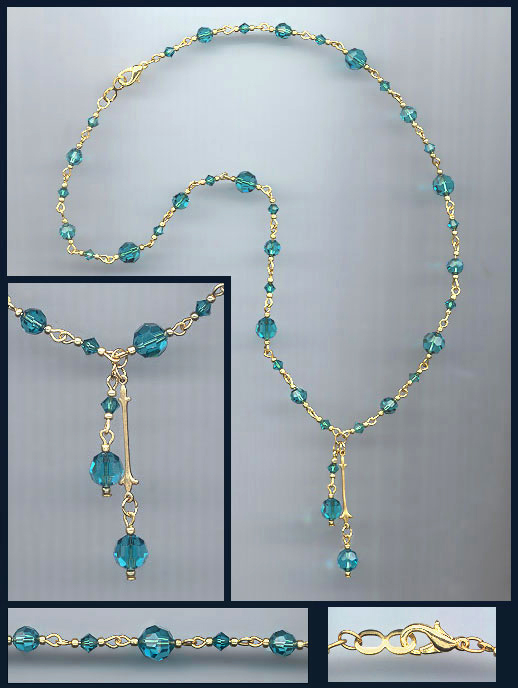 Teal Blue Double Drop Crystal Necklace