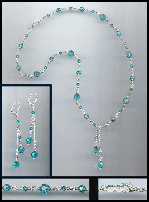 Swarovski Teal Blue Crystal Drop Necklace Set