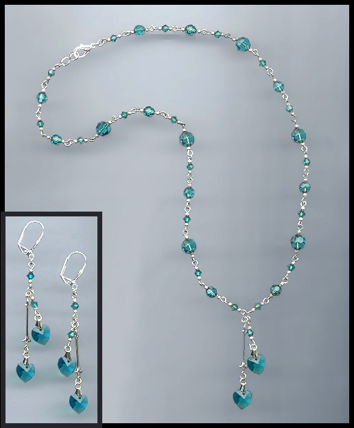 Swarovski Teal Blue Heart Necklace Set