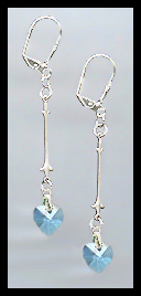 Simple Aquamarine Crystal Heart Earrings