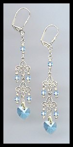 Aquamarine Crystal Heart Dangle Earrings