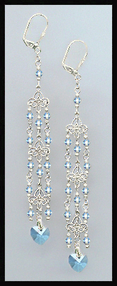 Aquamarine Crystal Heart Chandelier Earrings