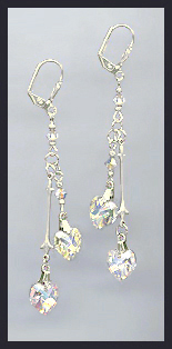 Aurora Borealis Crystal Heart Drop Earrings