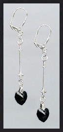 Silver Jet Black Swarovski Crystal Heart Earrings