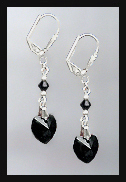 Silver Jet Black Crystal Heart Earrings