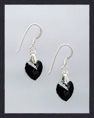 Tiny Silver Jet Black Crystal Heart Earrings