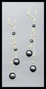 Silver Black Faux Pearl Drop Earrings