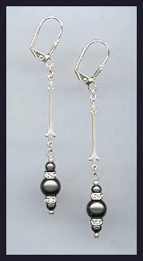 Silver Black Faux Pearl Rondelle Earrings