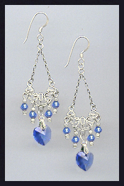 Swarovski Sapphire Blue Crystal Heart Earrings