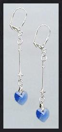 Silver Sapphire Blue Swarovski Crystal Heart Earrings