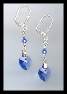 Silver Sapphire Blue Crystal Heart Earrings