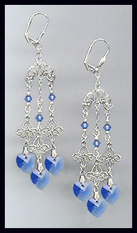 Filigree Sapphire Blue Heart Earrings