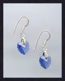Tiny Silver Sapphire Blue Crystal Heart Earrings