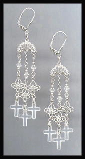 Clear Crystal Cross Chandelier Earrings