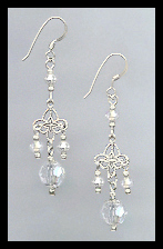 Silver Filigree and Aquamarine Crystal Earrings