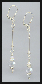 Silver Aquamarine Crystal Rondelle Earrings