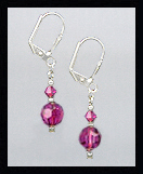 Tiny Silver Fuchsia Pink Crystal Earrings