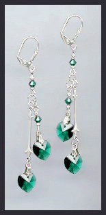 Emerald Green Crystal Heart Drop Earrings