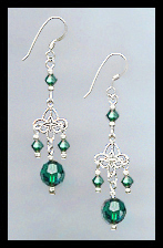 Tiny Swarovski Emerald Green Crystal Filigree Earrings
