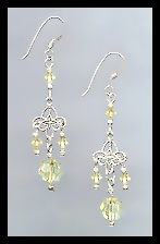 Silver Filigree and Jonquil Yellow Crystal Earrings
