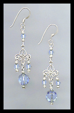 Tiny Swarovski Light Blue Crystal Filigree Earrings