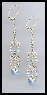 Light Blue Crystal Heart Dangle Earrings