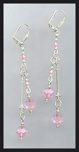 Silver Light Pink Crystal Drop Earrings