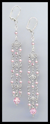 4" Light Pink Crystal Chandelier Earrings Earrings