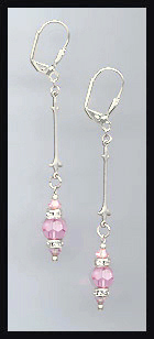 Silver Light Pink Crystal Rondelle Earrings