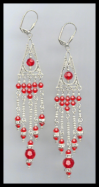 Long Cherry Red Crystal Chandelier Earrings