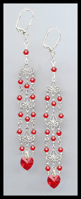4" Cherry Red Crystal Heart Earrings Earrings