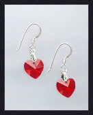 Tiny Cherry Red Crystal Heart Earrings