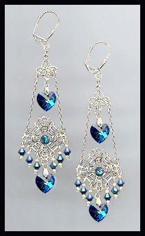 Swarovski Midnight Blue Heart Filigree Earrings