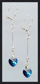 Silver Bermuda Blue Swarovski Crystal Heart Earrings