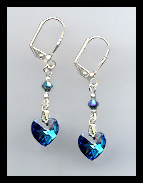 Silver Bermuda Blue Crystal Heart Earrings