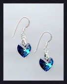 Tiny Silver Bermuda Blue Crystal Heart Earrings