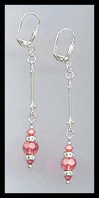 Silver Coral Crystal Rondelle Earrings