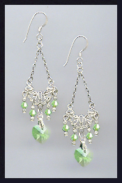 Peridot Green Crystal Heart Earrings