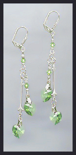 Swarovski Peridot Green Crystal Heart Earrings
