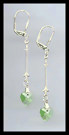 Simple Peridot Green Crystal Heart Earrings