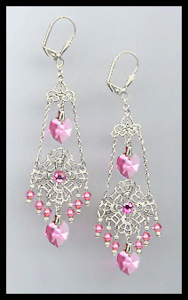 Swarovski Rose Pink Heart Chandelier Earrings