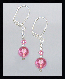 Tiny Silver Rose Pink Crystal Earrings