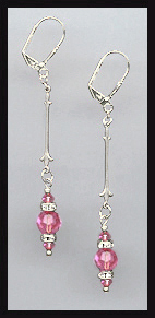 Silver Rose Pink Crystal Rondelle Earrings